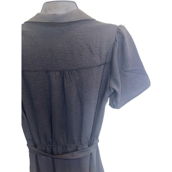Womens Short Sleeve Button Dress Small Belted Black Pinup Goth Dark Academia - Picture 14 of 16